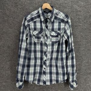 Carbon Shirt Men S Small White PLaid Button Up Collared Long Sleeve Pockets